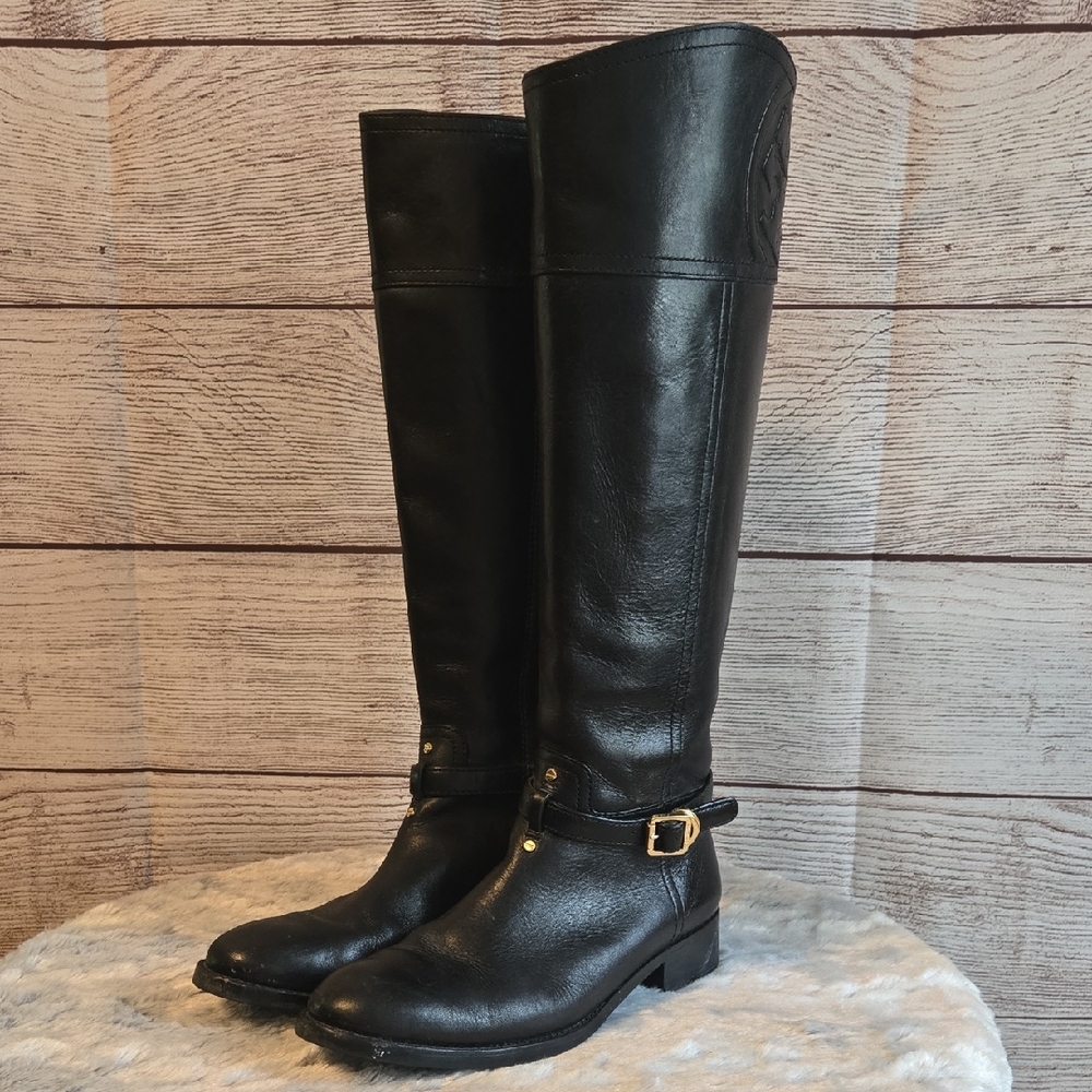 Tory Burch Tall Black Leather Riding Boots, Womens 7.5, Great Condition